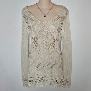 Sheer Knit Crochet‎ Open Weave Long Sleeve Sweater